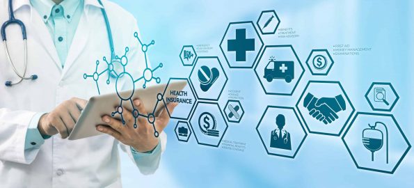 Doctor with Health Insurance Modern Interface Icon managed healthcare and alternative payments