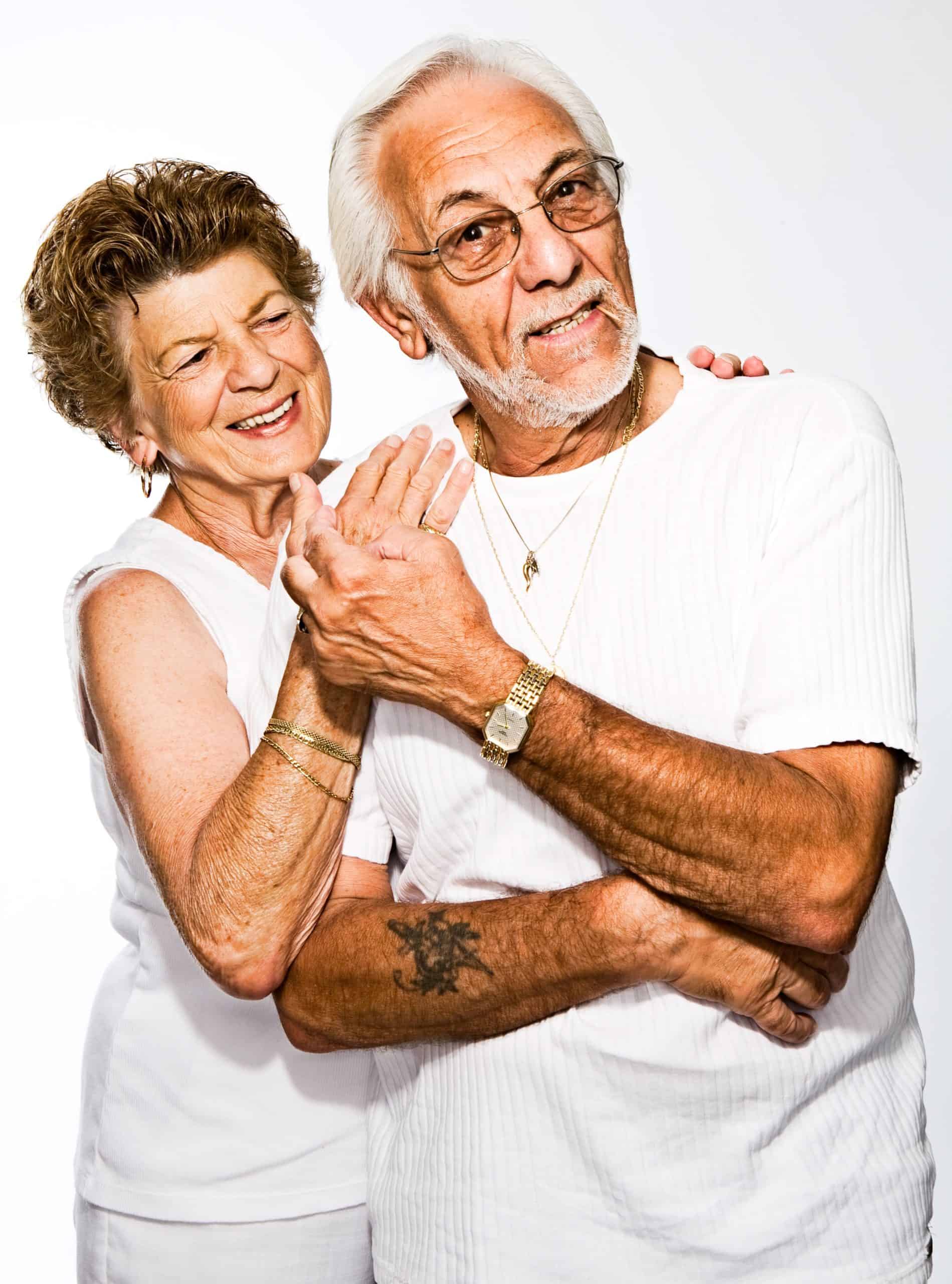 older couple hugging