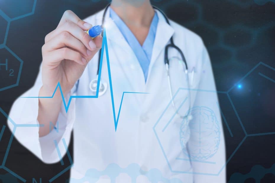 doctor using a marker to draw a heart beat wave growth trends