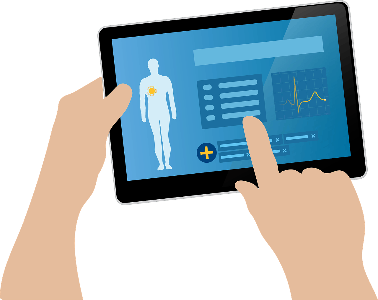 graphic of a tablet with medical chart information on the display